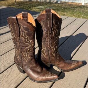 Stetson Brown Leather Cowboy Cowgirl Boots 6.5